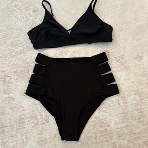H&M Black Strappy High Waisted Swim Bottoms